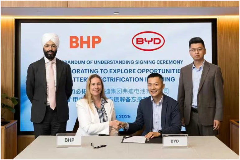 比亞迪旗下弗迪電池與必和必拓達成諒解備忘錄